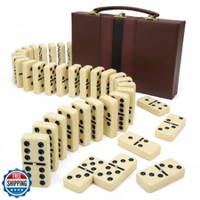Playbees Jumbo Double Six Dominoes Set - 28 White Classic Tiles in Faux Leath