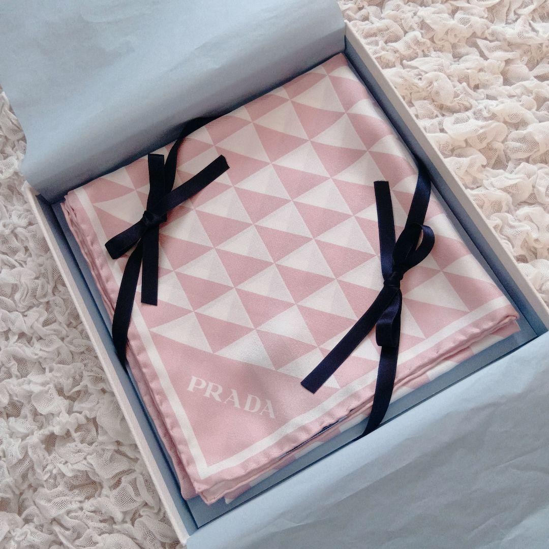 Prada Silk Scarf in Pink Large size Geometric pattern Women W/Box