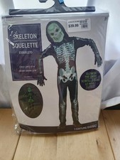 Glow in the Dark Skeleton Costume, Child Size Large 12-14, Jumpsuit Mask Gloves