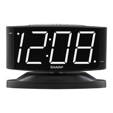 Sharp Digital Alarm Clock with Swivel Base, Small, White Led - Black Case