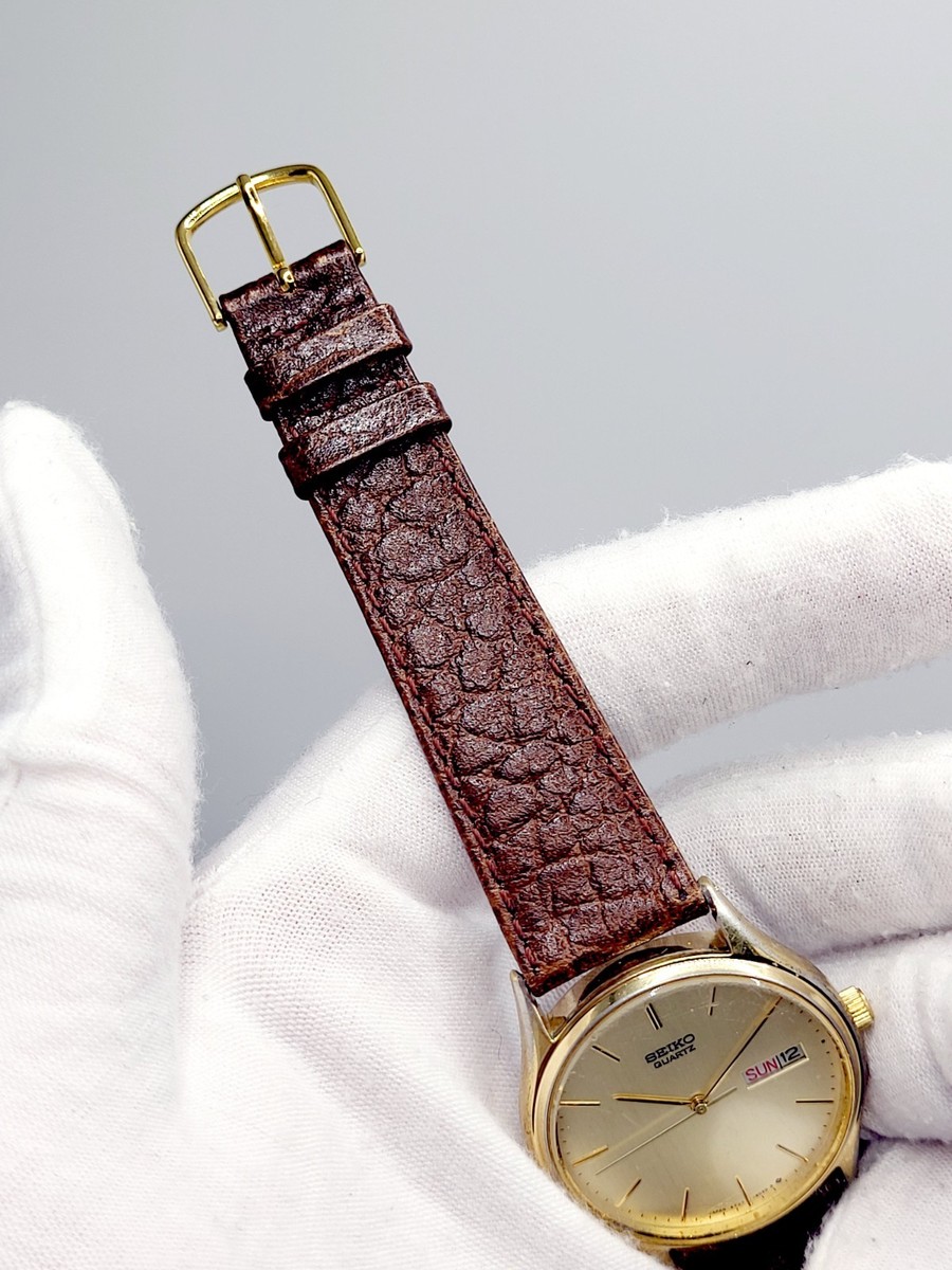 1997 [WORKS] Seiko Watch Men 33mm Gold Dial Gold Tone Round Day