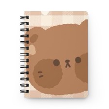 Spiral Notebook Checked Pattern Brown Beige Bear Theme Spiral-Bound