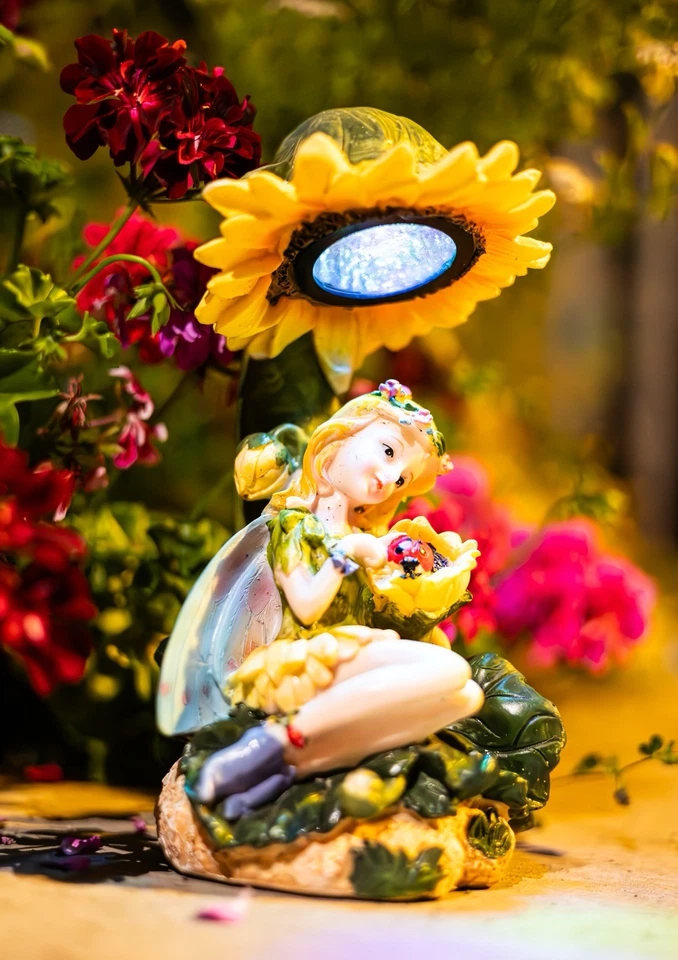 Angel Sitting Under Sunflower Sculpture Solar Light (A09) - Image 4 of 4