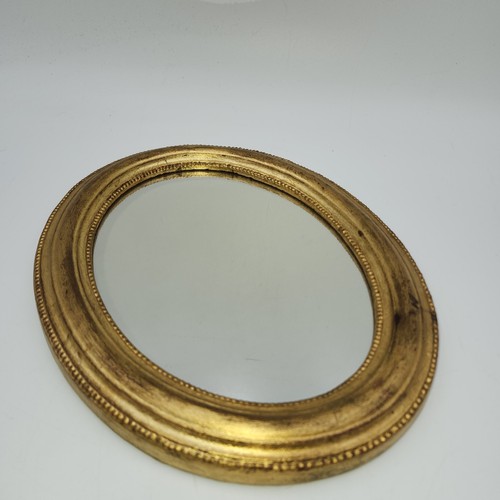 Antique Gold Oval Decorative Wall Mirror Italy Beaded Gilt Gilded 9x11