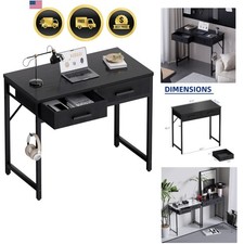 Small Computer Desk with 2 Drawers for Bedroom Study Home Office Black