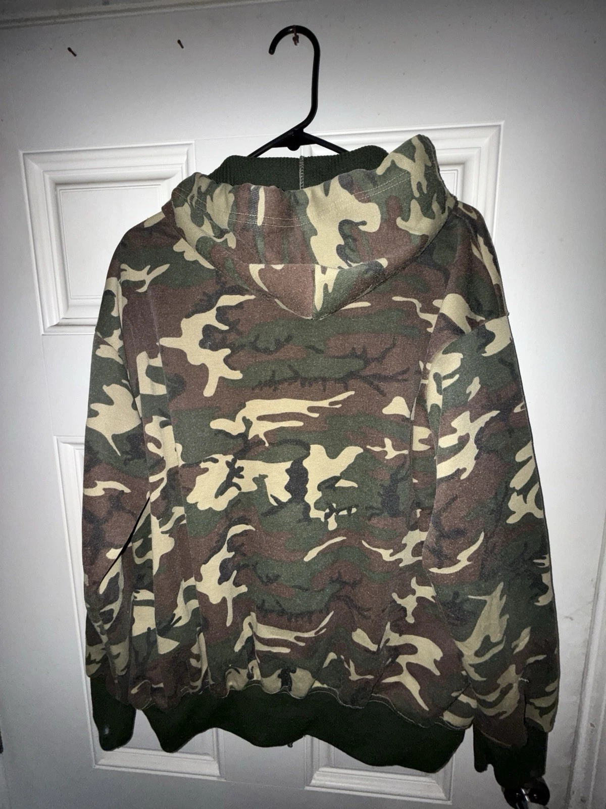1980s Camo Thermal Lined Zip Up Hoodie Xl Army Green Basset Walker Ykk Vintage