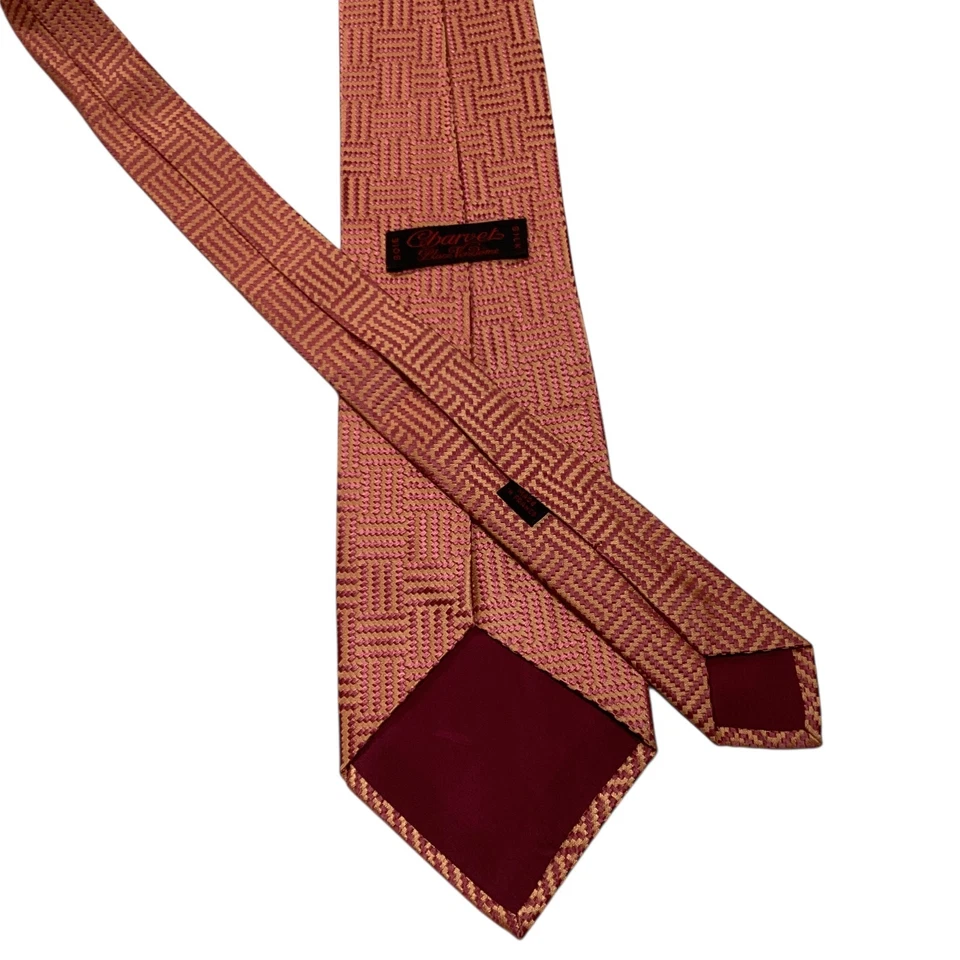 Gravata masculina CHARVET 100% seda designer de luxo FRANÇA geométrica pêssego/rosa em excelente estado usado - Imagem 3 de 3