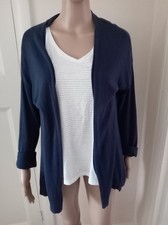 Lazy Jacks 100% Cotton Knitted Open Cardigan Navy Blue Size UK 12. VGC. 
