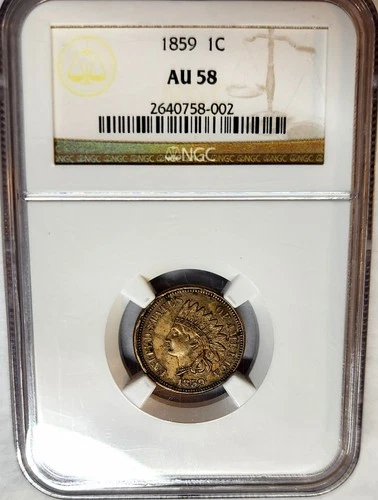 Choice 1859 Copper-Nickel Indian Head Cent Penny 1C NGC AU58 ABOUT UNCIRCULATED