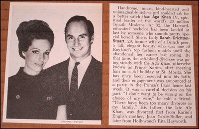 1969 Aga Khan IV Marries Sarah Frances Newsweek Clipping Photo Ismaili Salimah