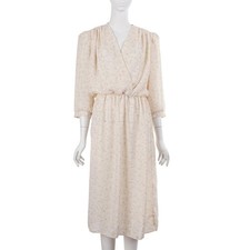 DIANE VON FURSTENBERG Vintage Dress S/M Ivory Floral Surplice V-Neck 80s 1980s