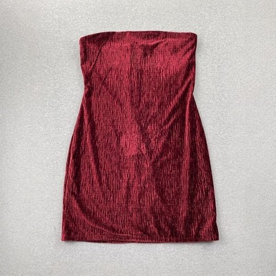 Naked Wardrobe Dress Womens L Red Plush Velvet Tube Strapless Mini Bodycon 