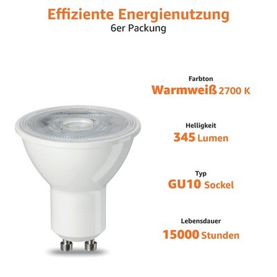LED GU10 Spots 4,7W 50W Ersatz Warmweiß 6er Pack Amazon Basics Nicht Dimmbar