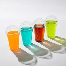 100 PACK 16 oz Clear Plastic Cups with Dome Lids, Disposable Dessert Cups, Pa...