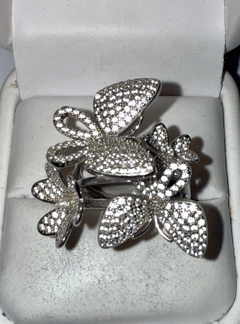 Solid Sterling Silver Round-Cut Gemstone Paved Bu… - image 4