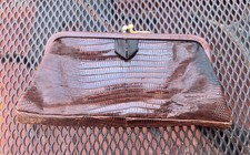 Vintage Genuine Snake Skin Leather Clutch Bag Purse Handmade Suede Liner