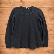 Loft Textured Knit Scalloped Hem Sweater Navy Blue Small Long Sleeve Crew Neck