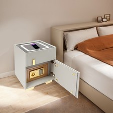 Phone Charging Bedside Cabinet, Grey, Bedside Table with Safe+Combination Lock