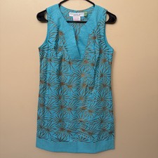 GRETCHEN SCOTT Resort Aqua Blue Metallic Gold Star Sleeveless Tunic Size XS