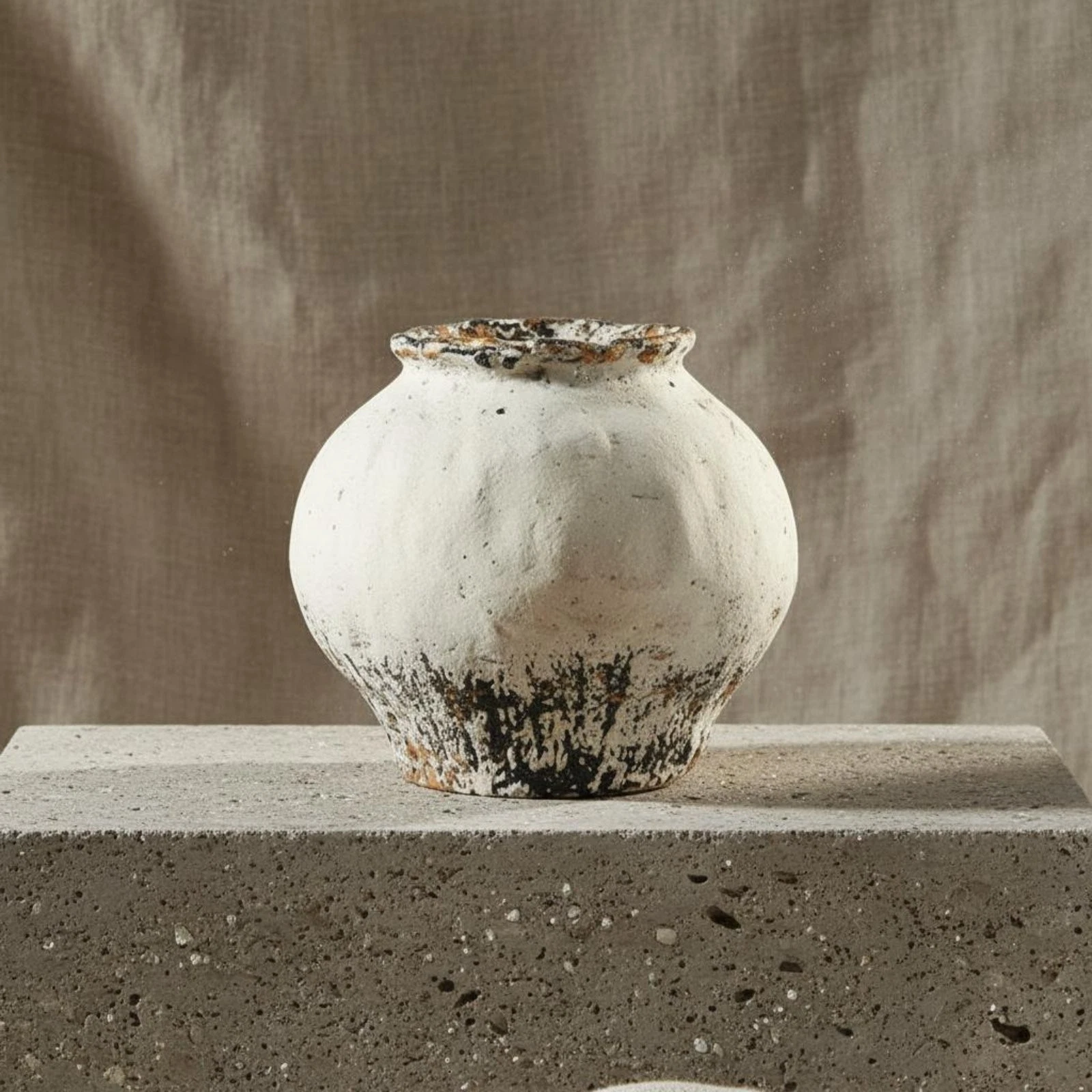 Round Terracotta Vase Handmade Home Decor Distressed Finish for Living Room