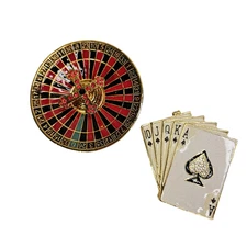Set of 2 Trinket Box Playing Cards Roulette Wheel Enamel Rhinestone Casino Gift