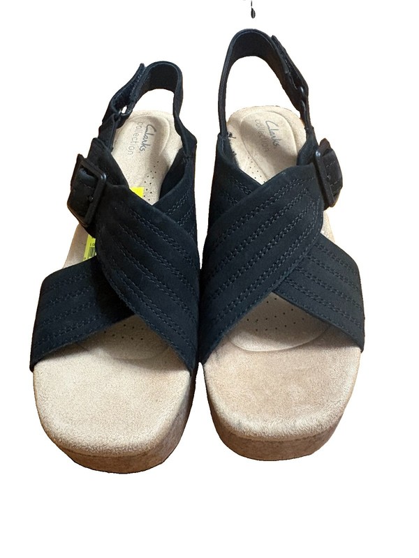 Clarks Collection Women’s Black Nubuck Slingback Sandals Cushioned US 8 M