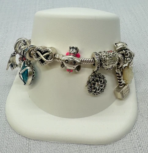 Pandora 925 Snake Infinity Heart Closure Bracelet & Disney Themed Charms