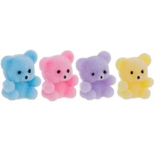 4 PC Miniature Pastel Teddy Bears Flocked 1 Inch Fuzzy Texture