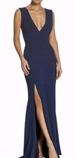 DRESS THE POPULATION Womens Size Medium Blue Sandra Crepe Trumpet GOWN DRESS New