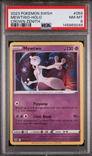 Mewtwo 059/159 Holo Crown Zenith Pokemon Card PSA 8