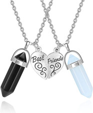 BFF Necklace for 2 - Matching Heart Best Friends Crystal Pendant Necklaces Frien