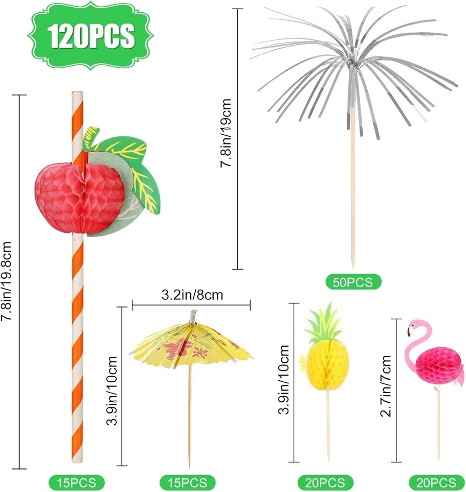 120 Stück Cocktail Deko Set – Schirmchen, Holz-Picks & Dekor für Partys - Bild 3 von 4