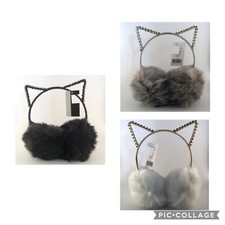Girls Plush Faux Fur Cat Earmuffs W/Rhinestones CHOOSE COLOR CFB-5.1-4