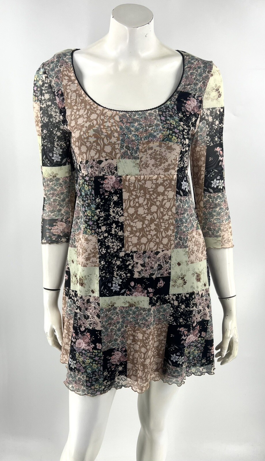 STR Mini Dress Size Large Mesh Patchwork Print Bl… - image 1