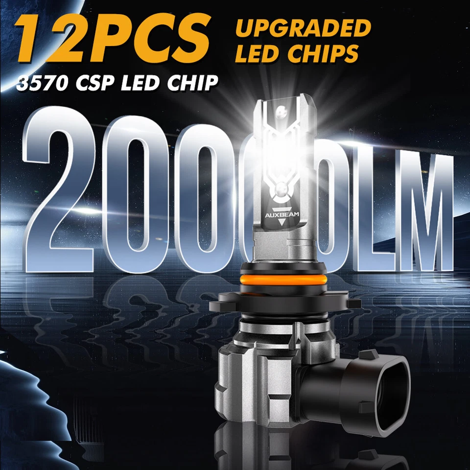 AUXBEAM 9005 HB3 LED Headlight Super Bright Bulbs Kit HIGH/LOW Beam 6500K White - Image 2 of 4