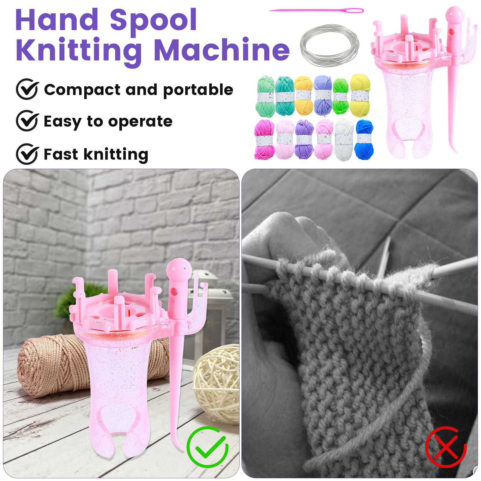 Mini Knitting Mill Hand Crank Knitting Machine Reusable Plastic