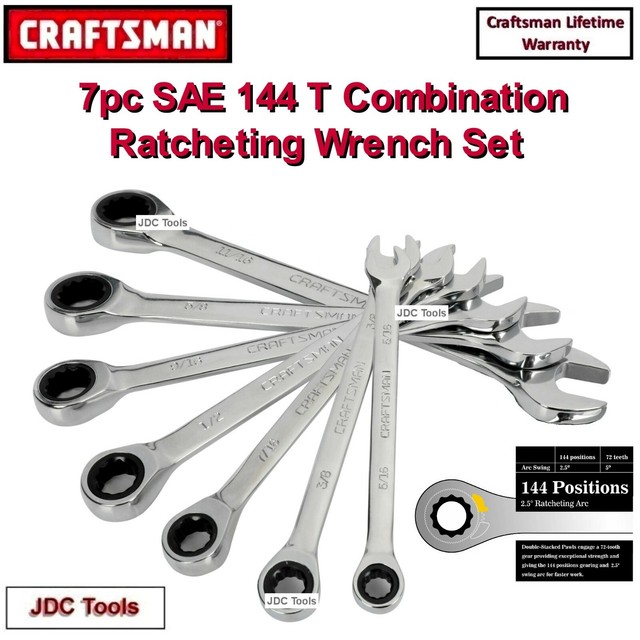 CRAFTSMAN 7 PC SAE INCH RATCHETING COMBINATION WRENCH SET 144 POSITION