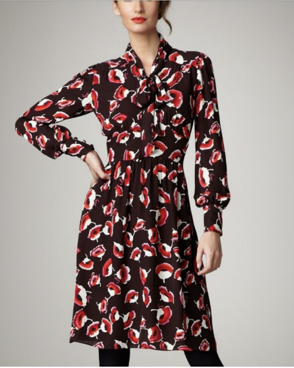 knee length dresses for ladies Pussy Bow Midi Dress-Multi, Geo Mix main image 1