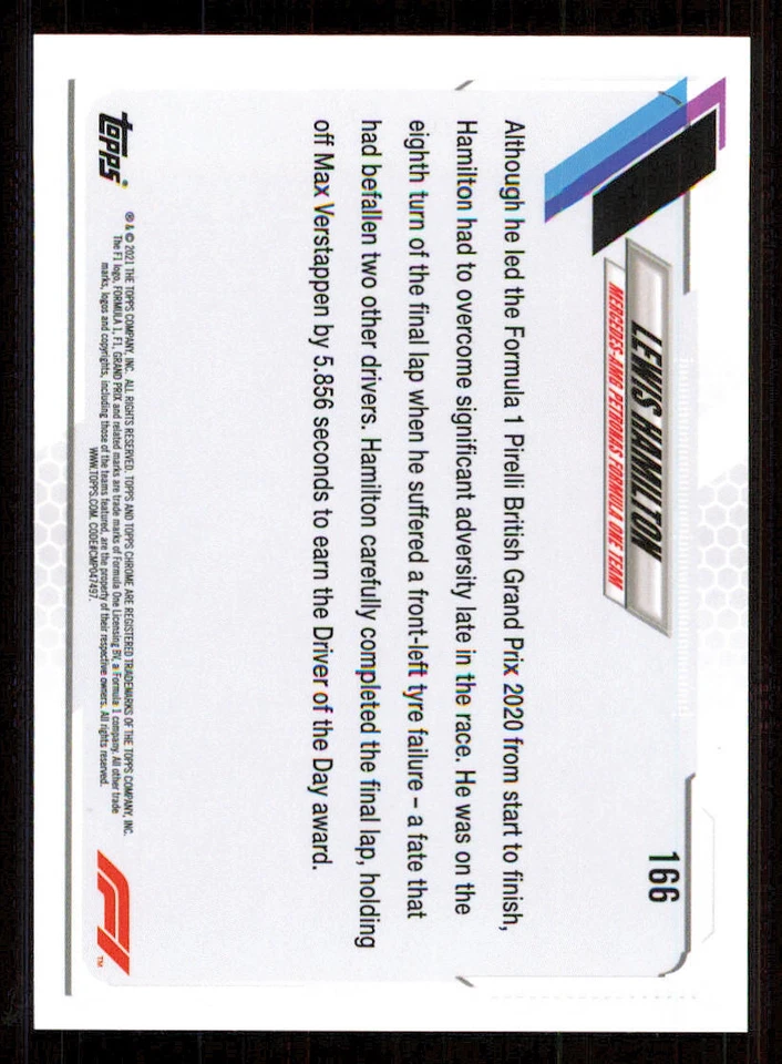 2021 Topps Chrome Formula 1 #166 Lewis Hamilton/Driver of the Day - Image 2 of 2