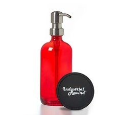 Red Glass Soap Dispenser with Stainless Soap Pump - 16oz Boston Round bottle