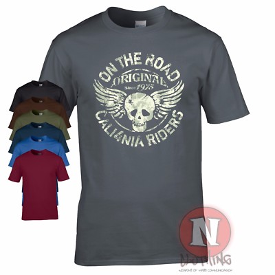 Cali4nia Riders T-Shirt Retro Distressed Print Biker Petrolhead Motor Auto Tee