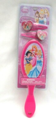 Disney Princess Princesses Hair Accessory Pink 7'' Hair Brush & 2 hair clips-New!
