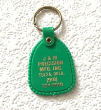 Vintage Keychain J & M PRECISION MFG. INC. Key Ring Fob TULSA, OKLA. USA Made