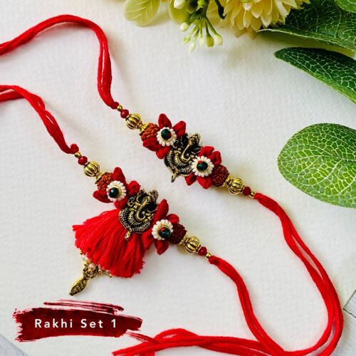Beautiful Rakhi for Brother and Bhabhi Best Designer Handmade Rakhi Sets Rakhris - Picture 1 of 9
