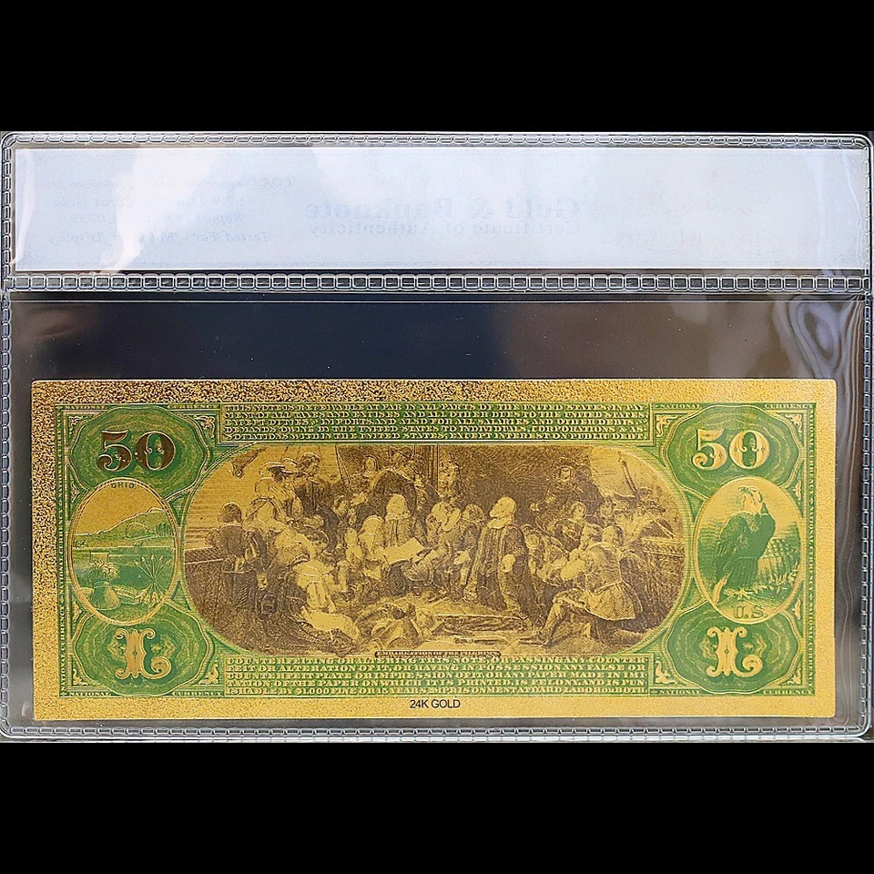 Gold 1875 $50 Fifty Dollars Banknote Collectible with Bag & Certificate - Image 2 of 2