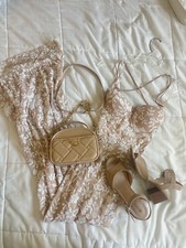 Windsor Beige/White Floral Sequin Bodycon Women’s Prom Formal Dress Small