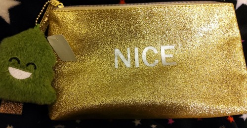 1 Bath and Body Works GOLD SPARKLE Shiny NAUGHTY/ NICE Makeup Bag NEW - Picture 2 of 2