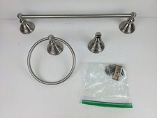 3Pc Bathroom Hardware Towel Bar Ring Bar Hook Stainless Steel Silver