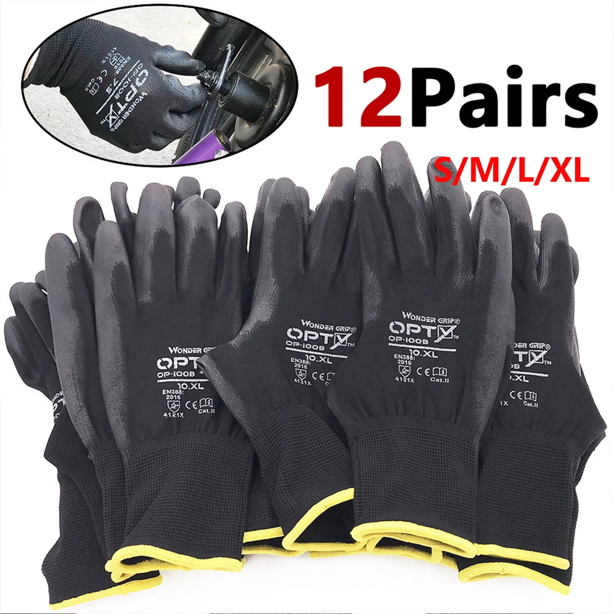 WONDER GRIP 12 Pairs PU Coated Safety Work Gloves Seamless Knit Gloves