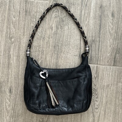 Brighton Barbados Zip Top Hobo Purse Black Pebble Leather